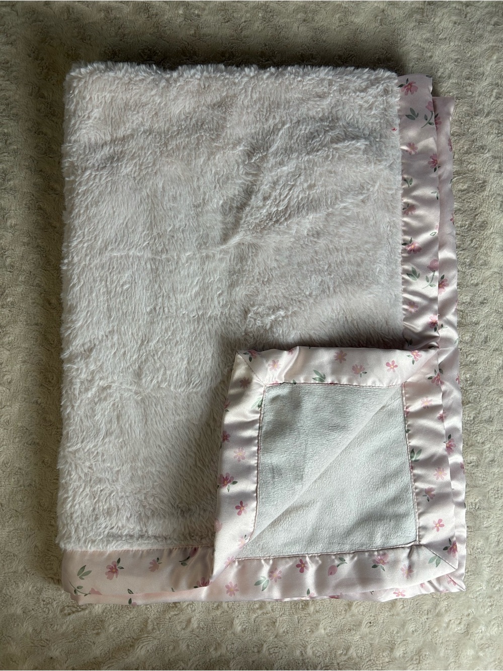 Modern Moments by Gerber Pink Floral Baby Blanket Satin Silky Edge Trim Flower